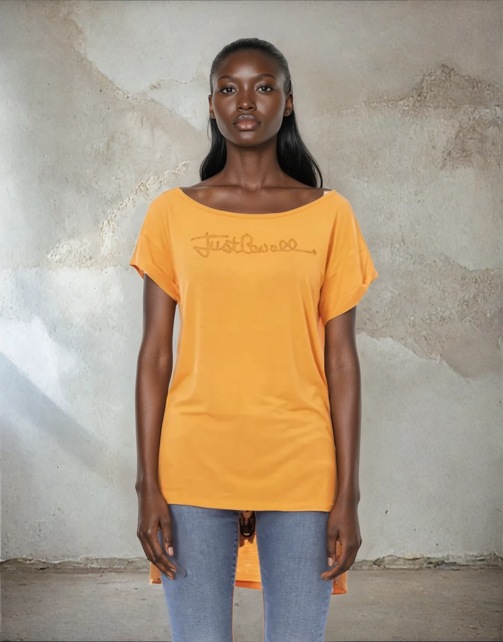 Just Cavalli Orange Cotton Women T-Shirt.