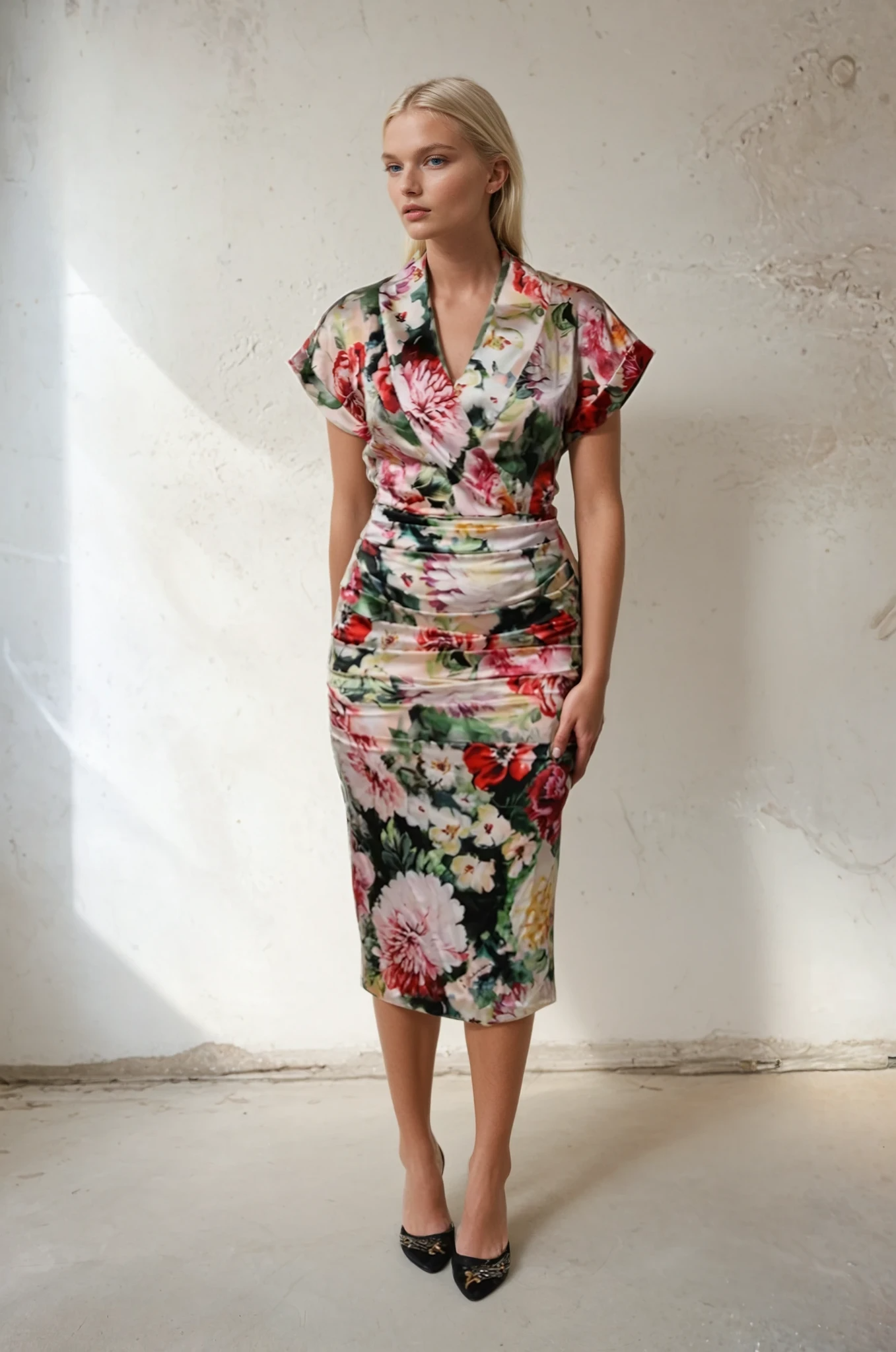 Dolce & Gabbana Multicolor Floral Short Sleeves Sheath Midi Dress - MaraFormigone