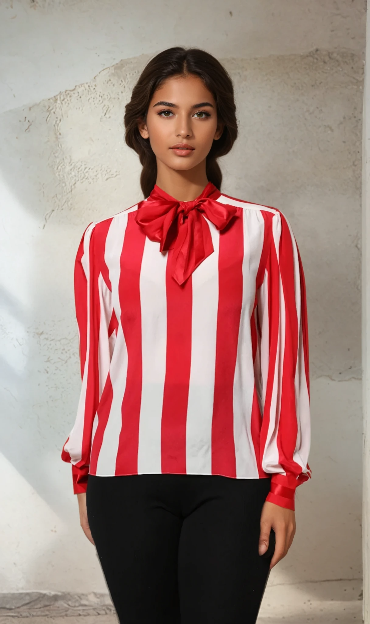 Dolce & Gabbana Red White Stripes Ascot Collar Blouse Top