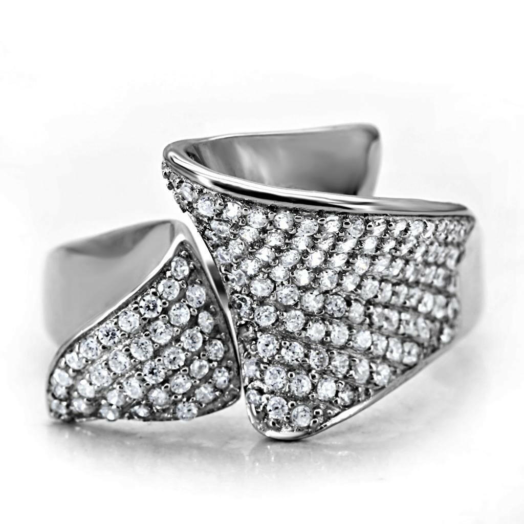 TS032 - Rhodium 925 Sterling Silver Ring with AAA Grade CZ  in Clear.