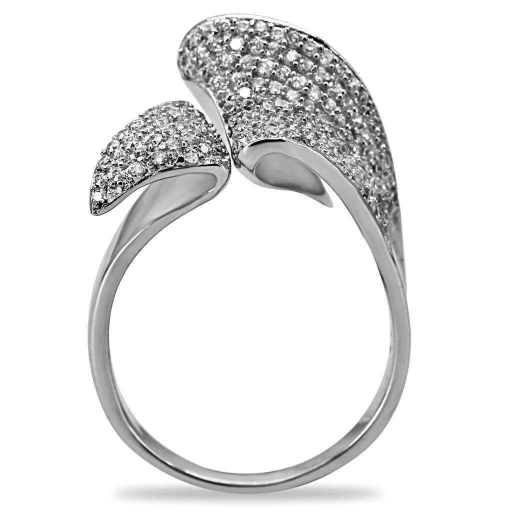 TS032 - Rhodium 925 Sterling Silver Ring with AAA Grade CZ  in Clear.