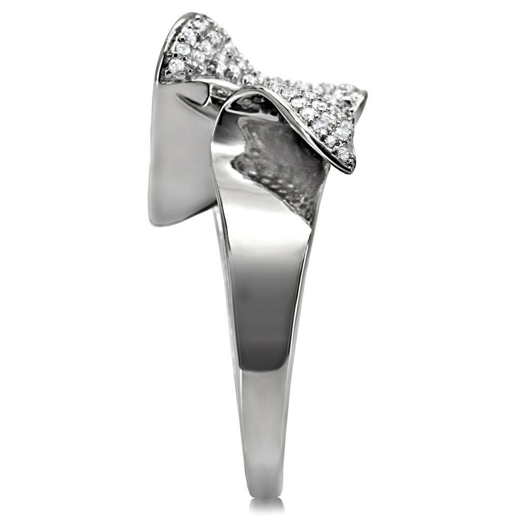 TS032 - Rhodium 925 Sterling Silver Ring with AAA Grade CZ  in Clear.