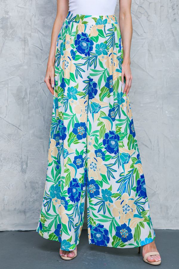 CALÇAS FLORAIS DE TECIDO