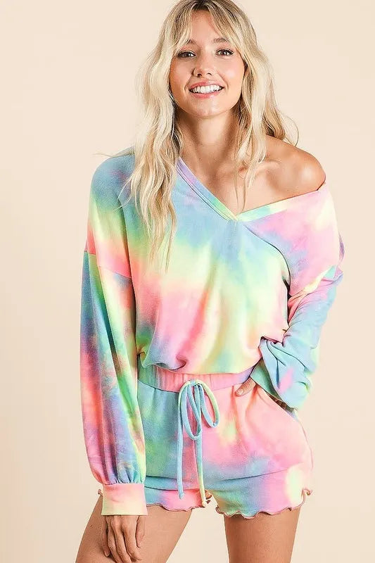 BiBi Tie Dye French Terry Top and Shorts Set.