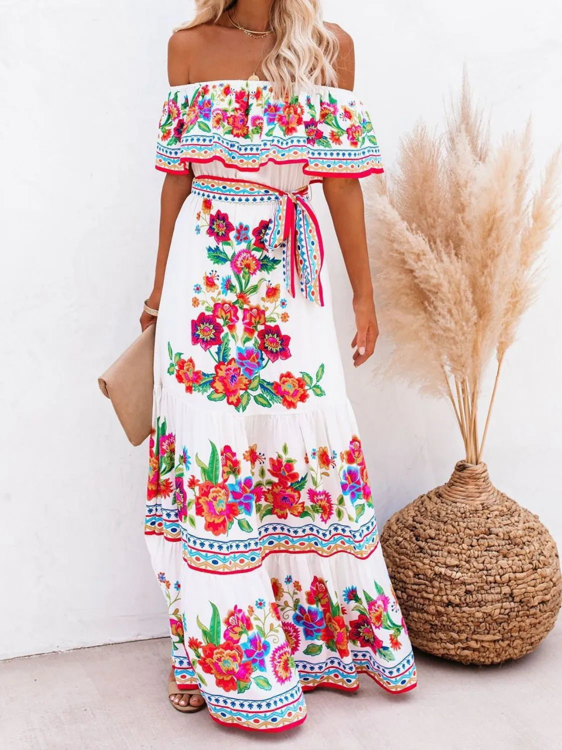 Mirabel Floral Off Shoulder Ruffle Maxi Dress - MaraFormigone