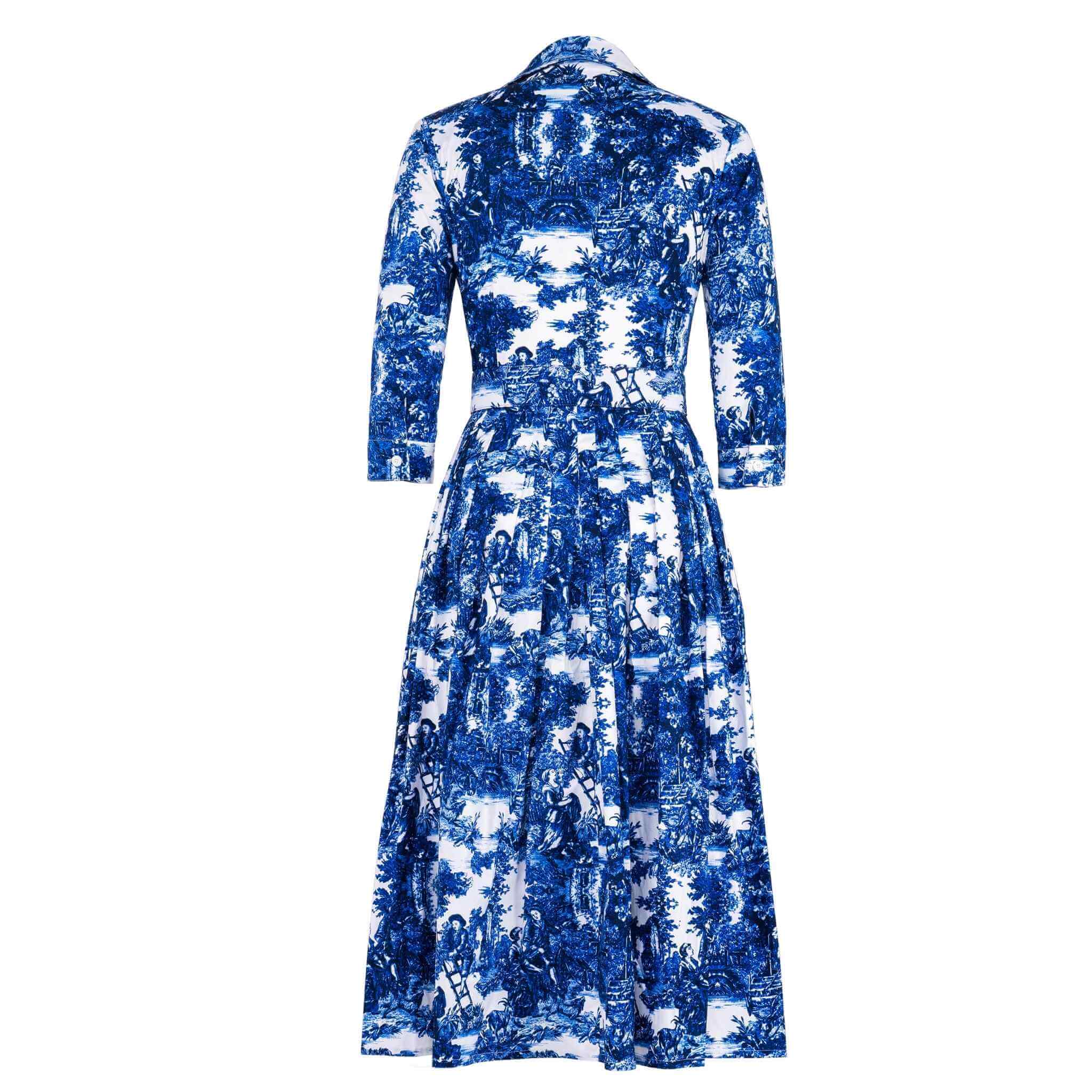 Audrey Dress #2 Antilles Toile White Cobalt Blue
