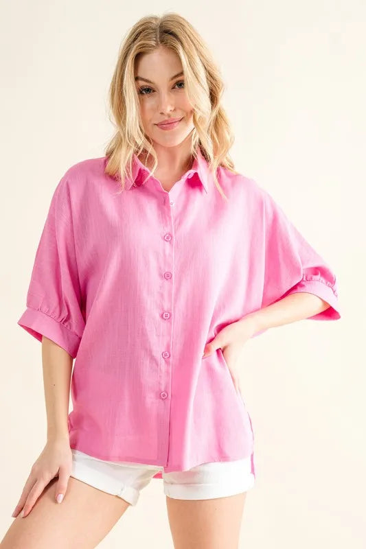 And The Why Oversized Linen Button Down Shirts Top.