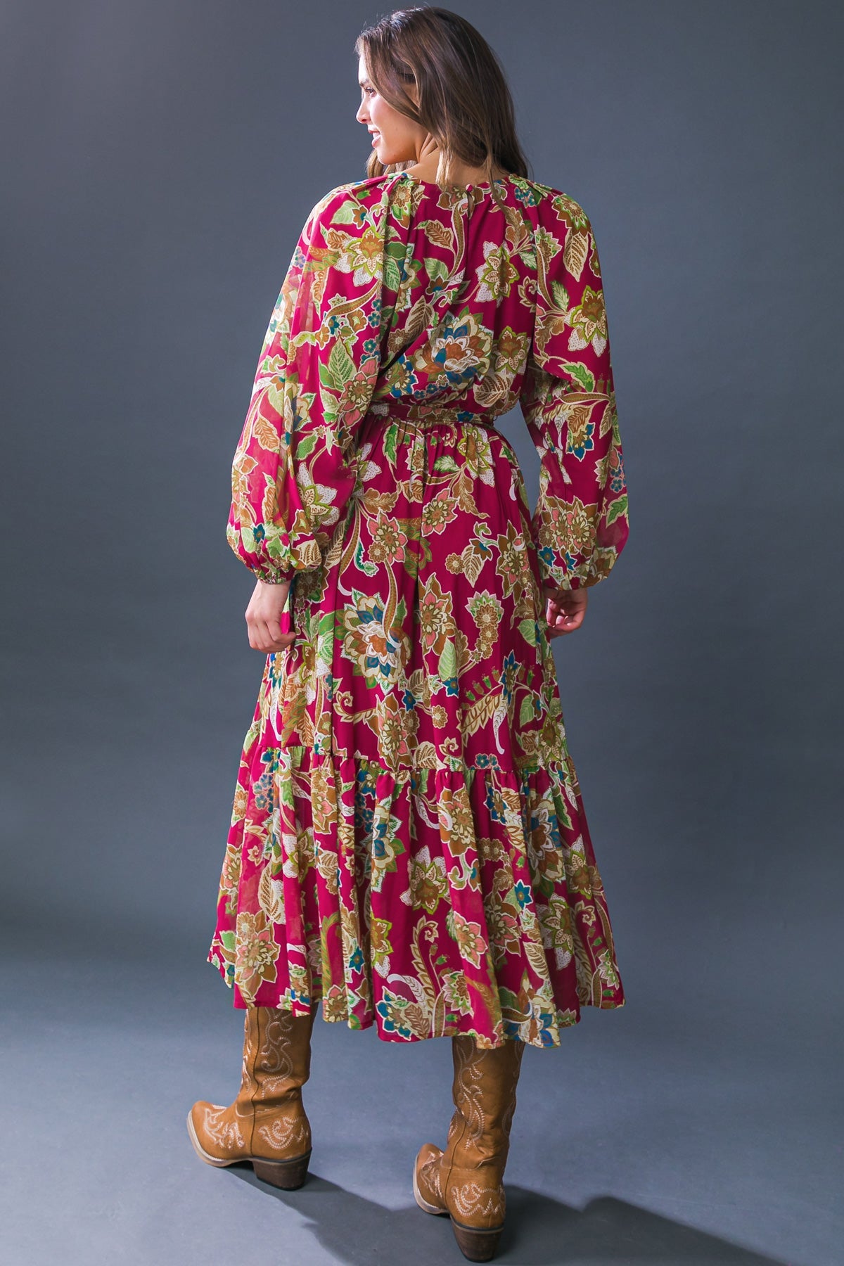 VESTIDO MIDI FLORAL CHIQUE EM TECIDO TECIDO