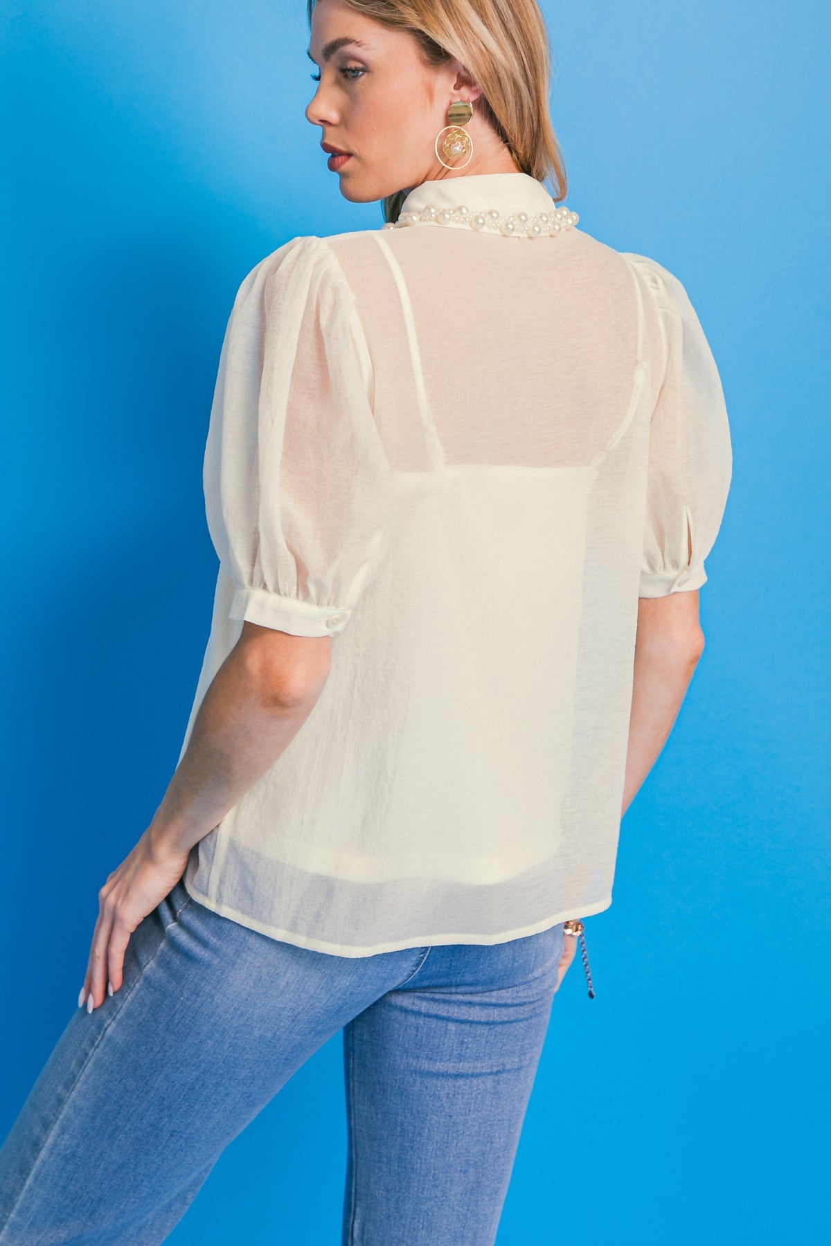 EASY ESSENTIAL IVORY WOVEN TOP - MaraFormigone