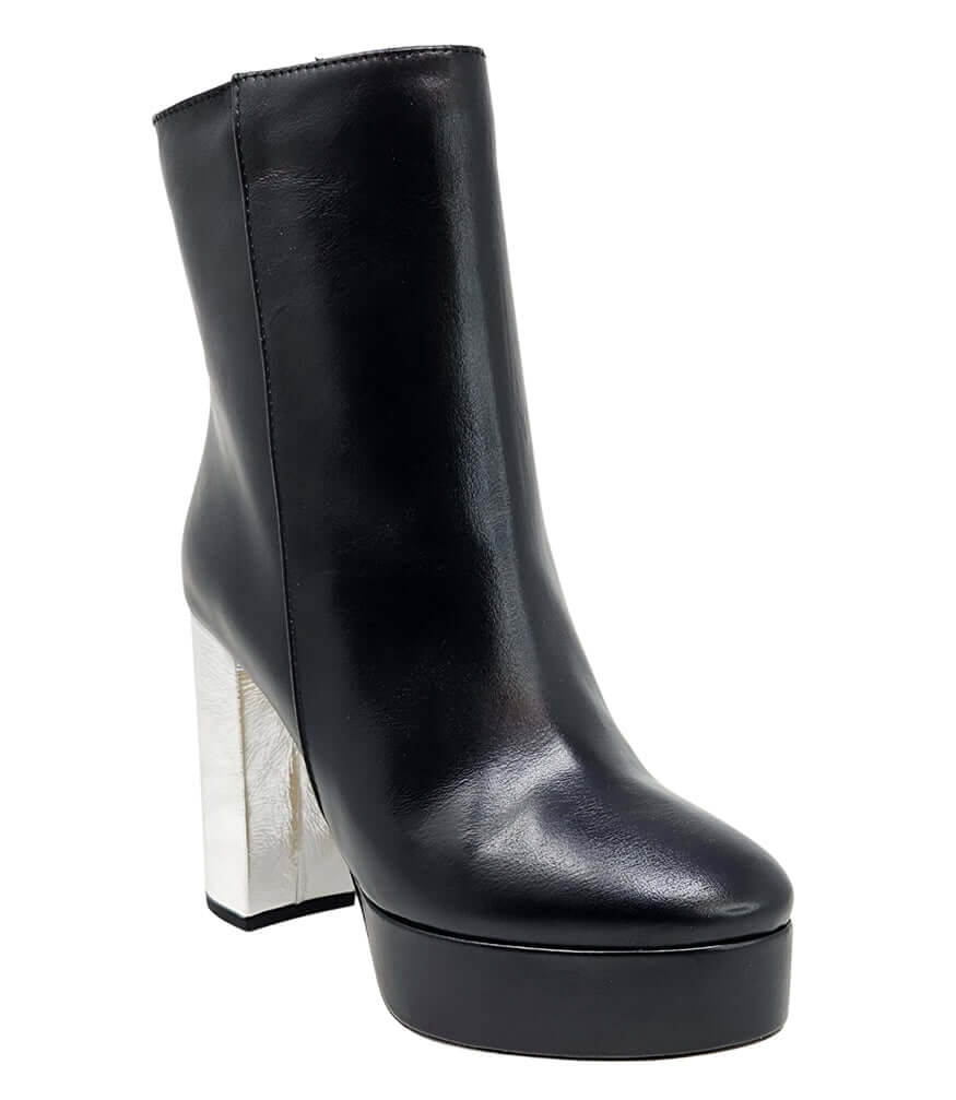 Black/Silver Cracked Leather Platform Boot