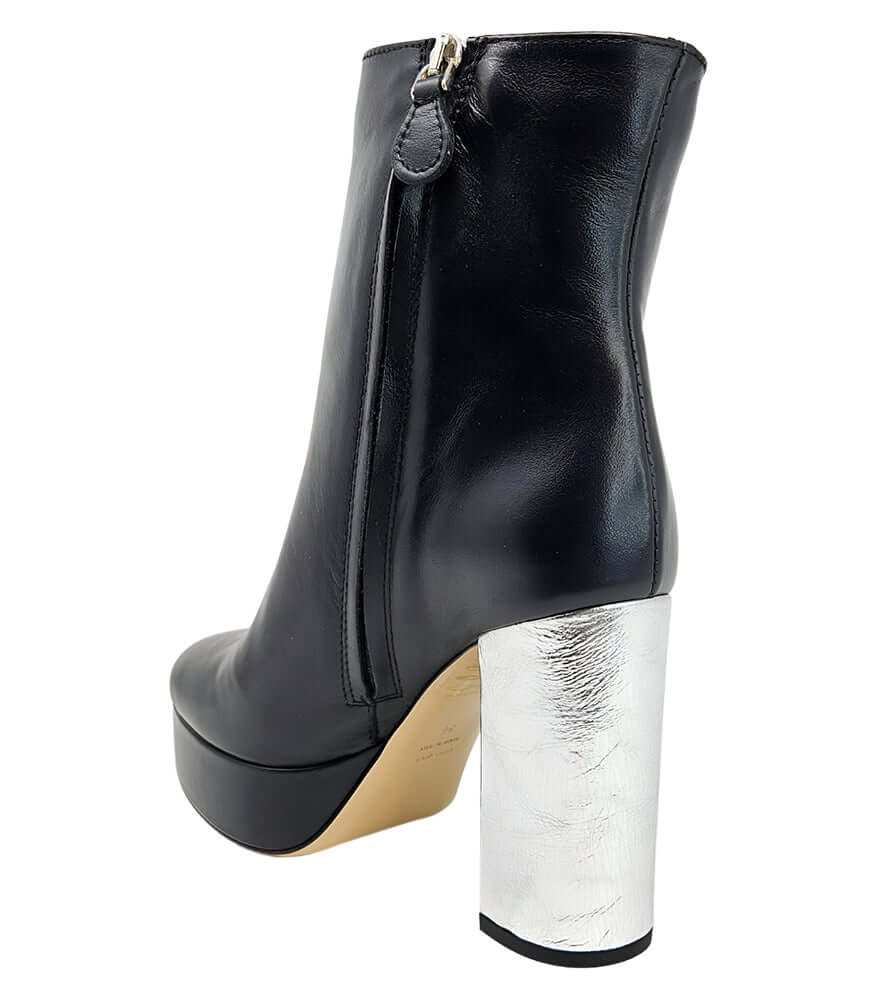 Black/Silver Cracked Leather Platform Boot