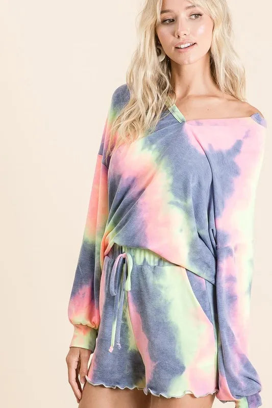 BiBi Tie Dye French Terry Top and Shorts Set.