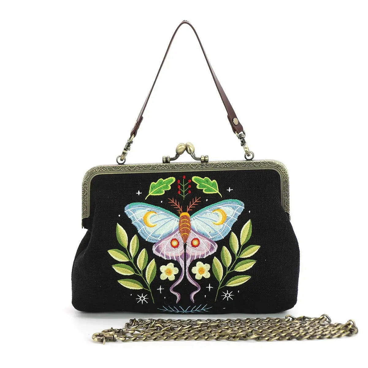 Butterfly Vintage Kisslock Handbag: Black.