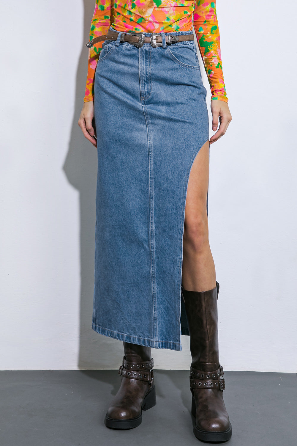 KEEP SHINING DENIM MIDI SKIRT - MaraFormigone