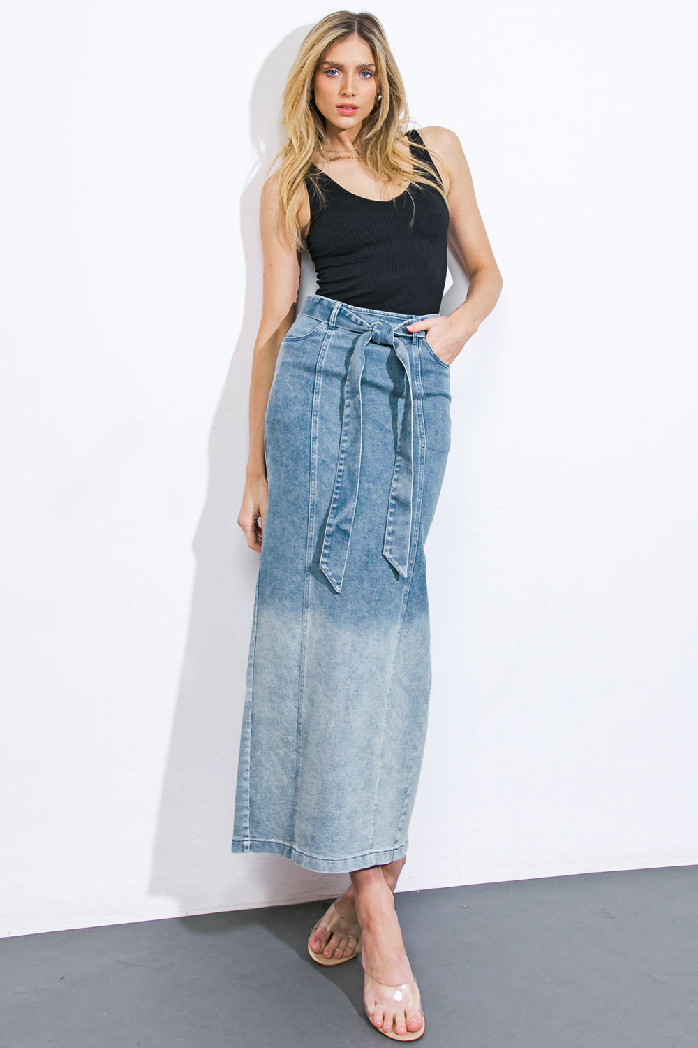 THE GRASS IS GREENER DENIM MIDI SKIRT - MaraFormigone