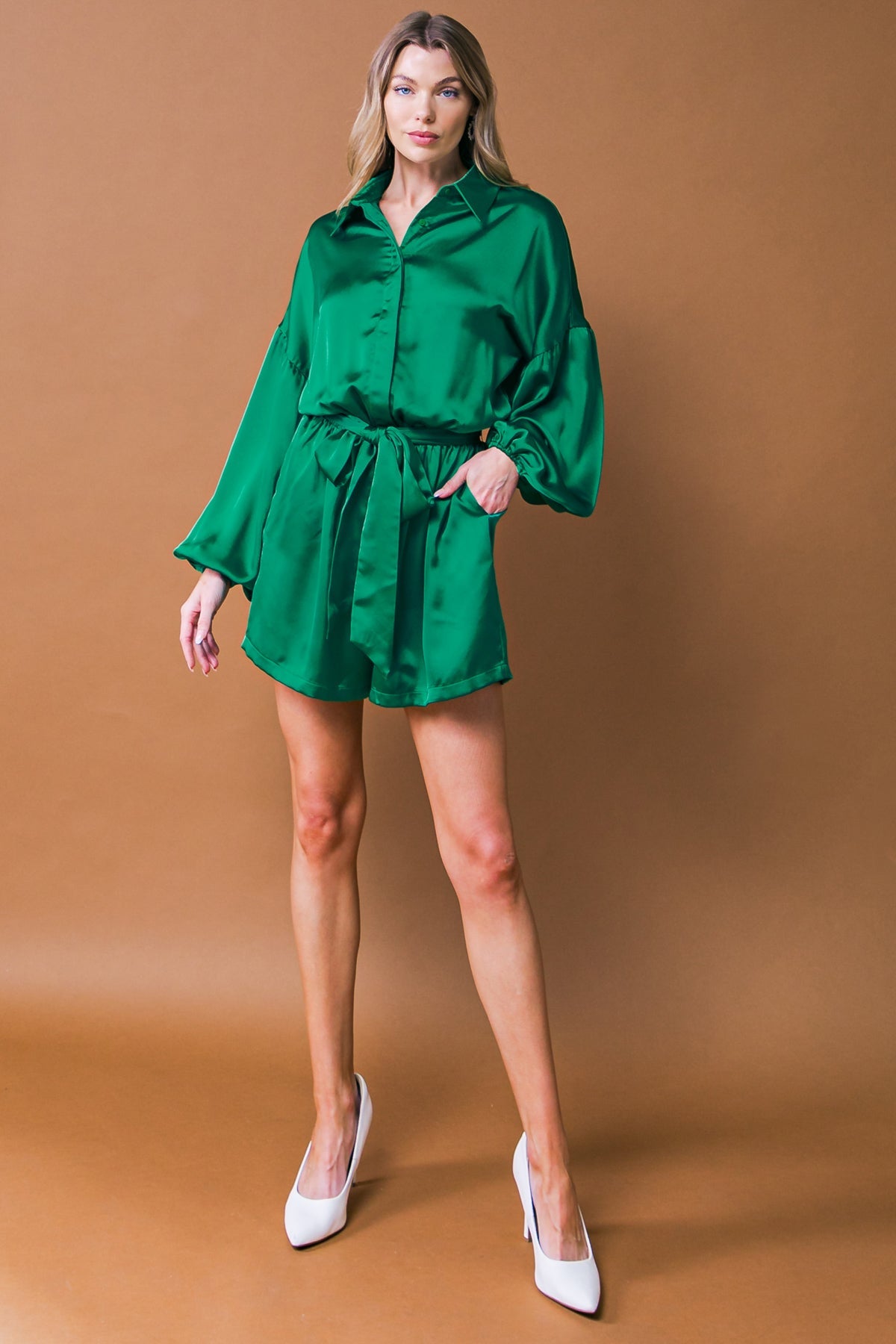 CELEBRATION TIME WOVEN SATIN ROMPER - MaraFormigone