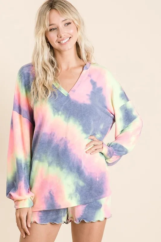 BiBi Tie Dye French Terry Top and Shorts Set.