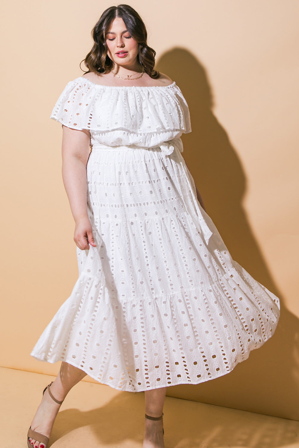 CATCHING MY BREATH EYELET MIDI DRESS - MaraFormigone