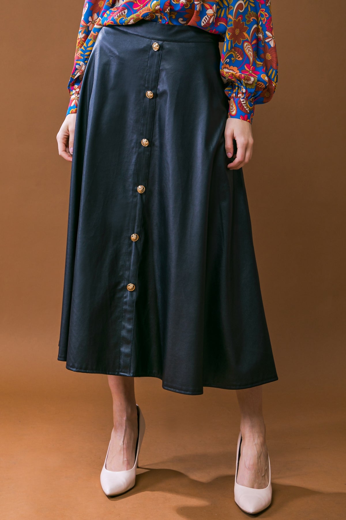 MOONLIT LOVE FAUX LEATHER MIDI SKIRT - MaraFormigone