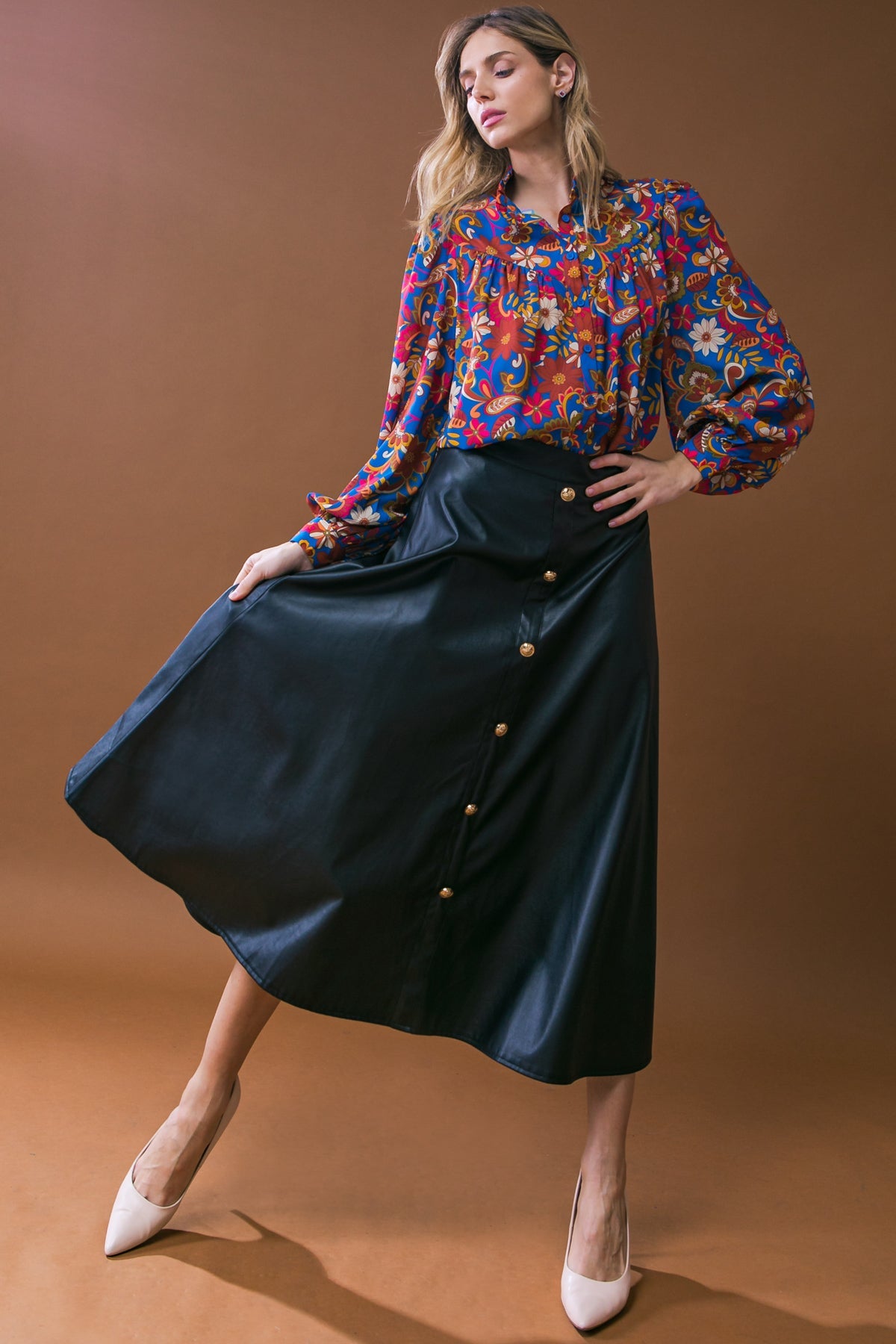 MOONLIT LOVE FAUX LEATHER MIDI SKIRT - MaraFormigone