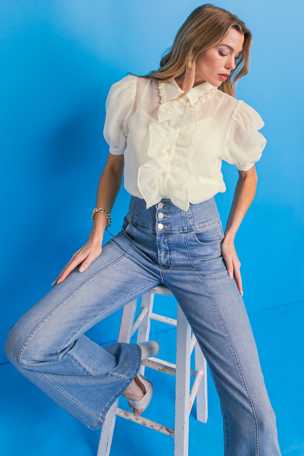 EASY ESSENTIAL IVORY WOVEN TOP - MaraFormigone