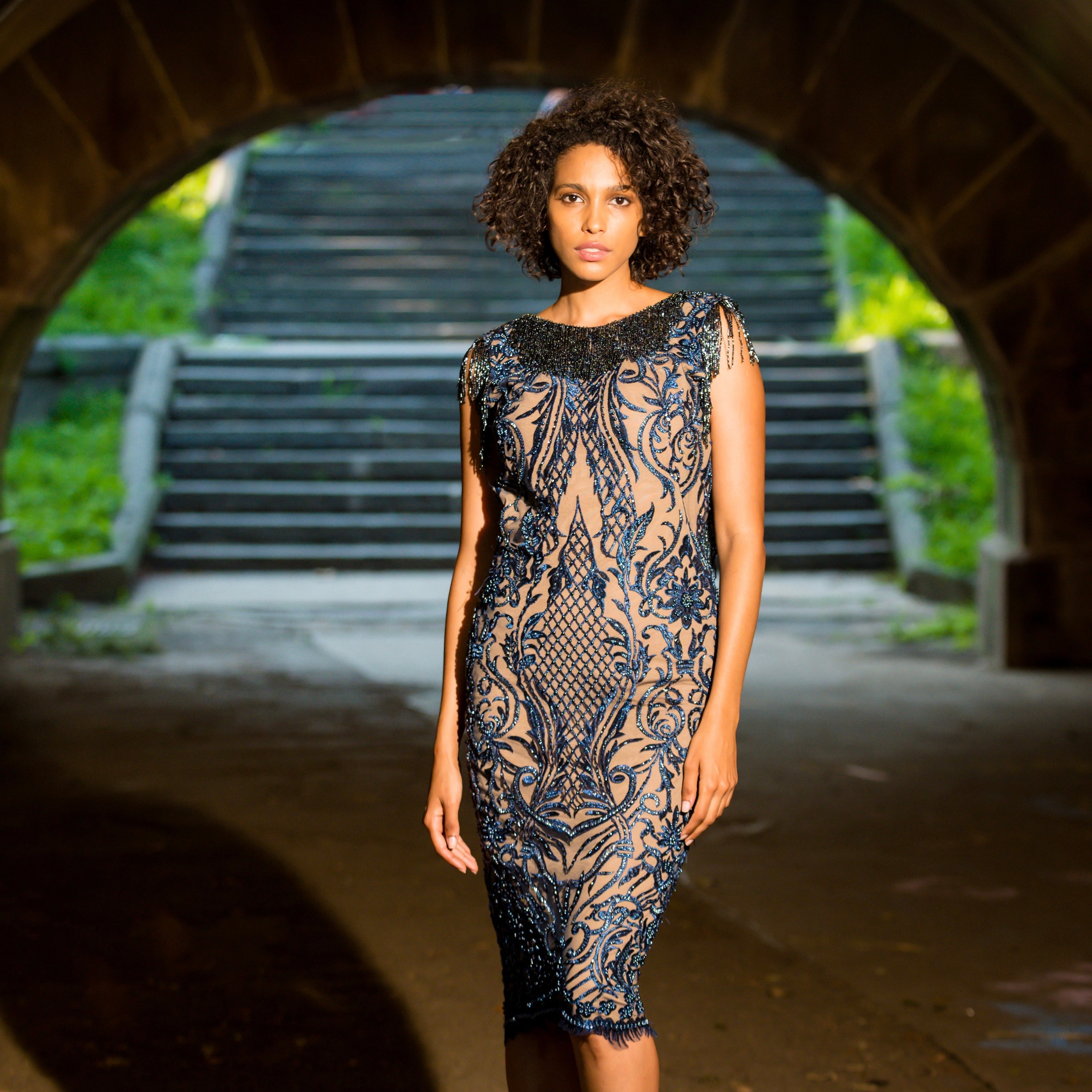 The Boat Neck Beaded Fringe Sheath Classic - MaraFormigone