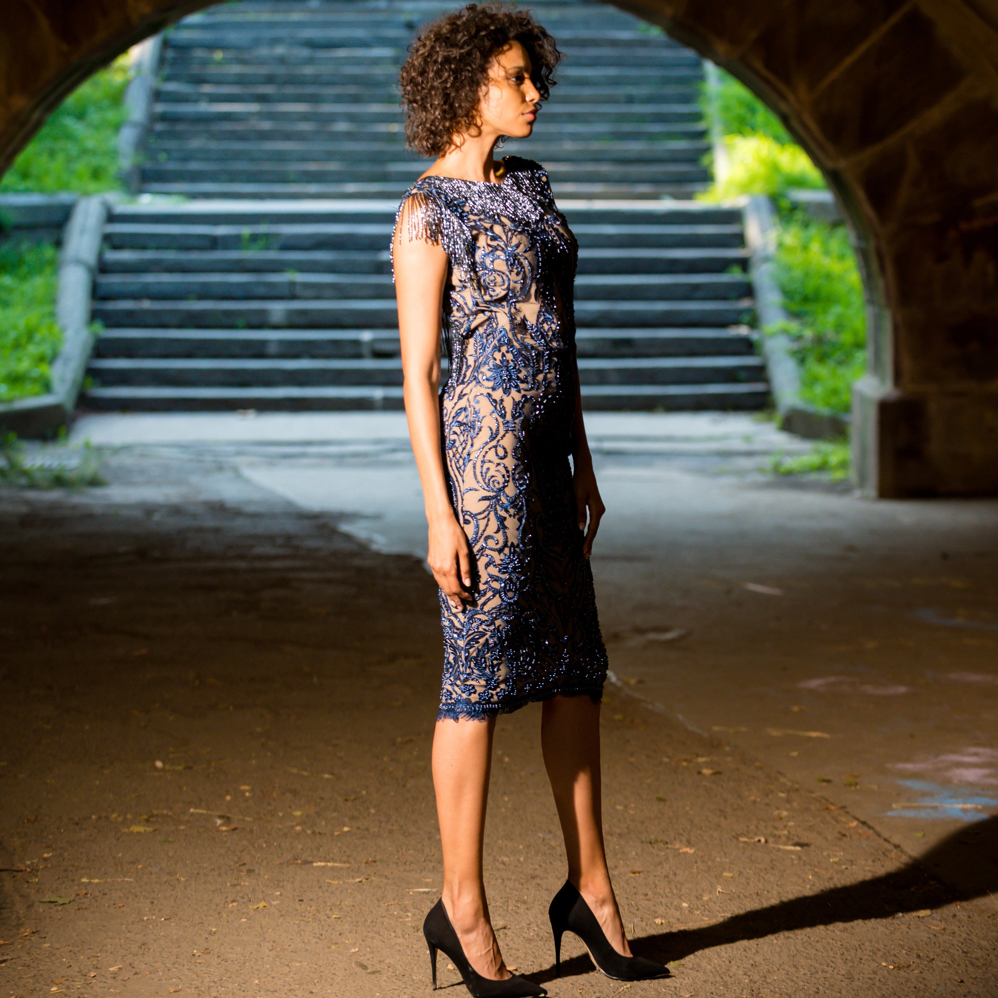 The Boat Neck Beaded Fringe Sheath Classic - MaraFormigone