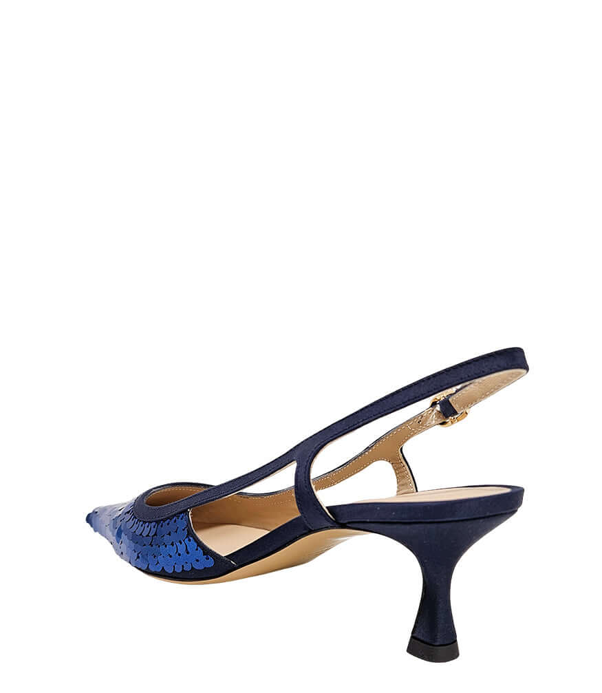 Roberto Festa Navy Sequence Snip Toe Slingback Heel