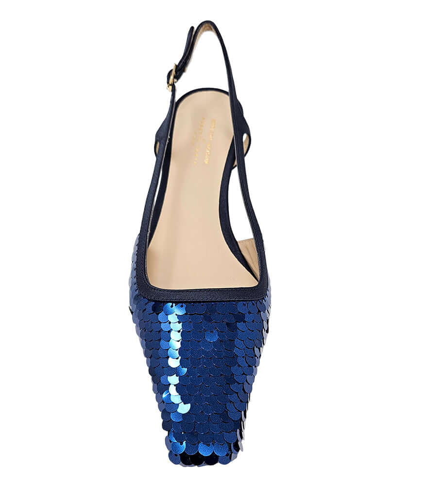 Roberto Festa Navy Sequence Snip Toe Slingback Heel