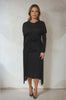 Dolce & Gabbana Black Wool Long Sleeves Sheath Midi Dress.