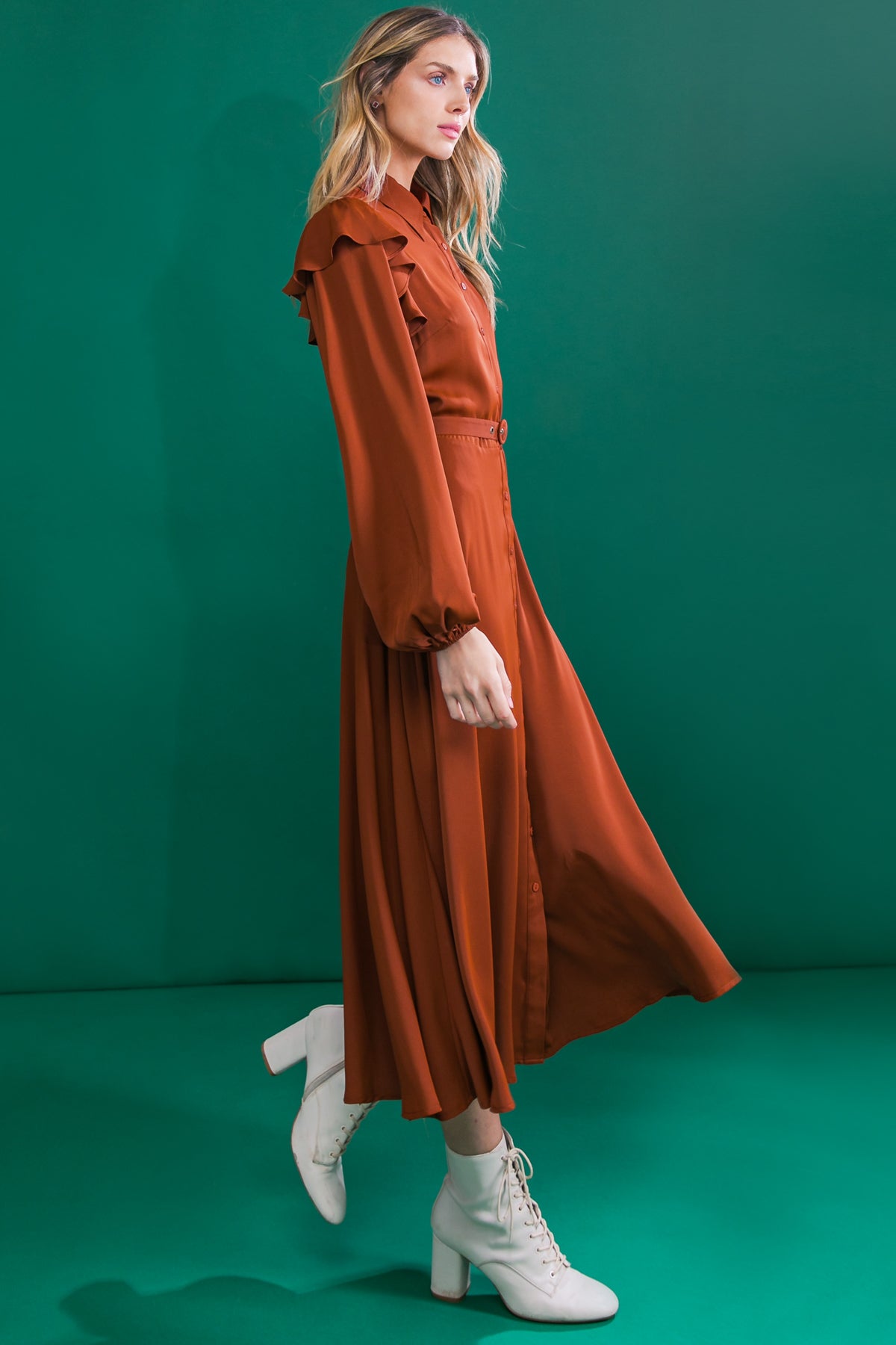 VESTIDO MIDI MARRÓN TEJIDO ELEGANCE