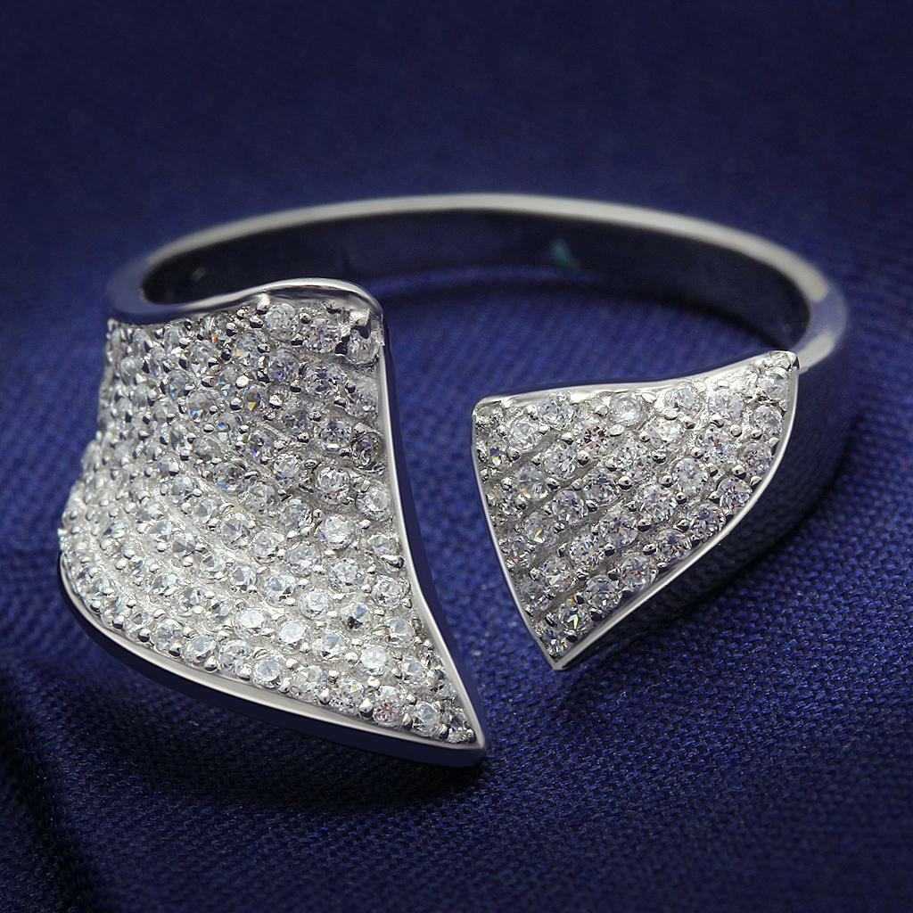 TS032 - Rhodium 925 Sterling Silver Ring with AAA Grade CZ  in Clear.
