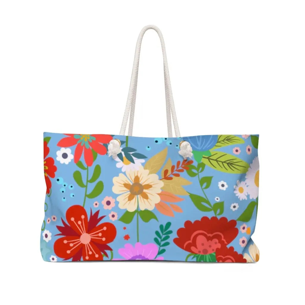 Weekender Tote Bag - Floral Print - Blue-0