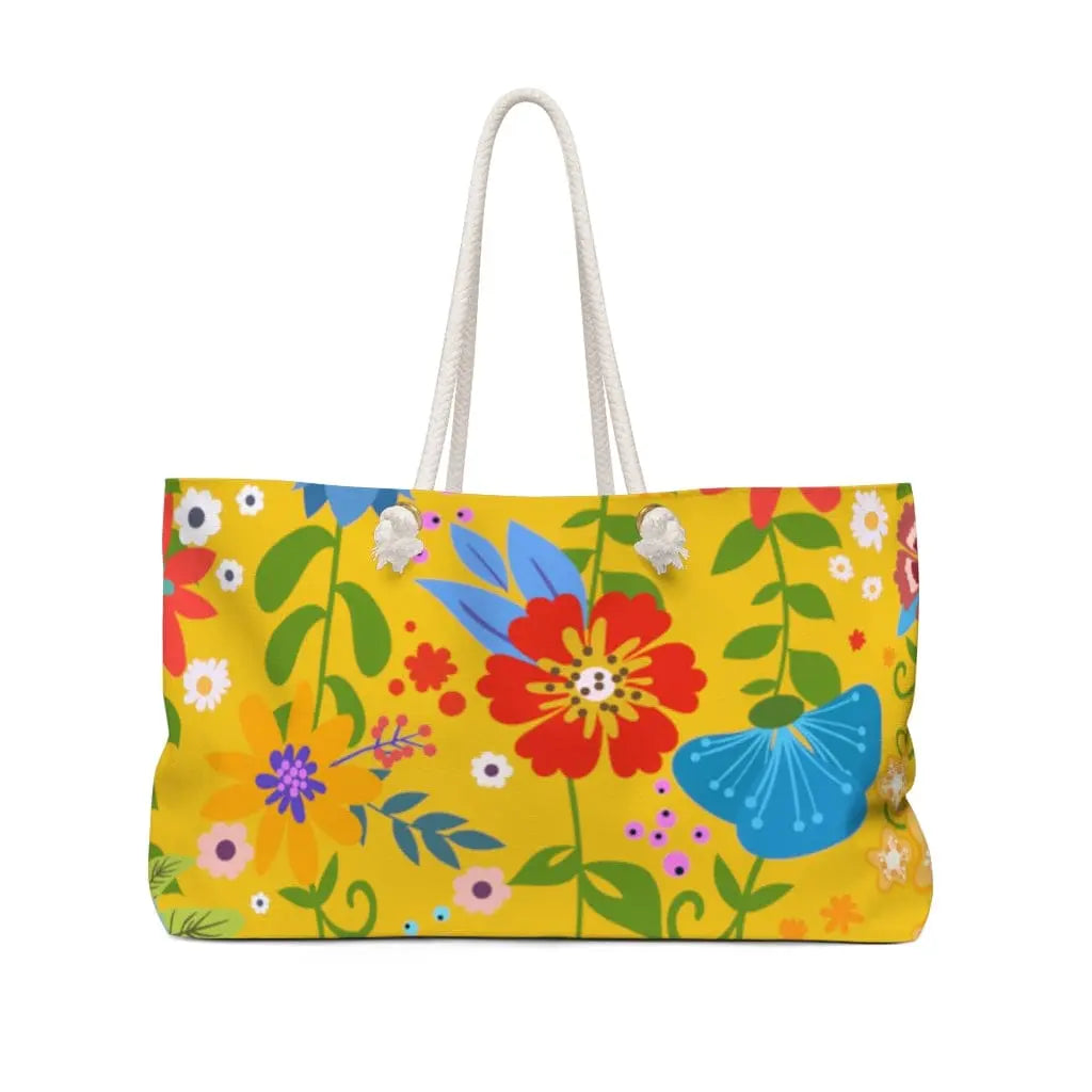 Weekender Tote Bag - Floral Print - Yellow-1
