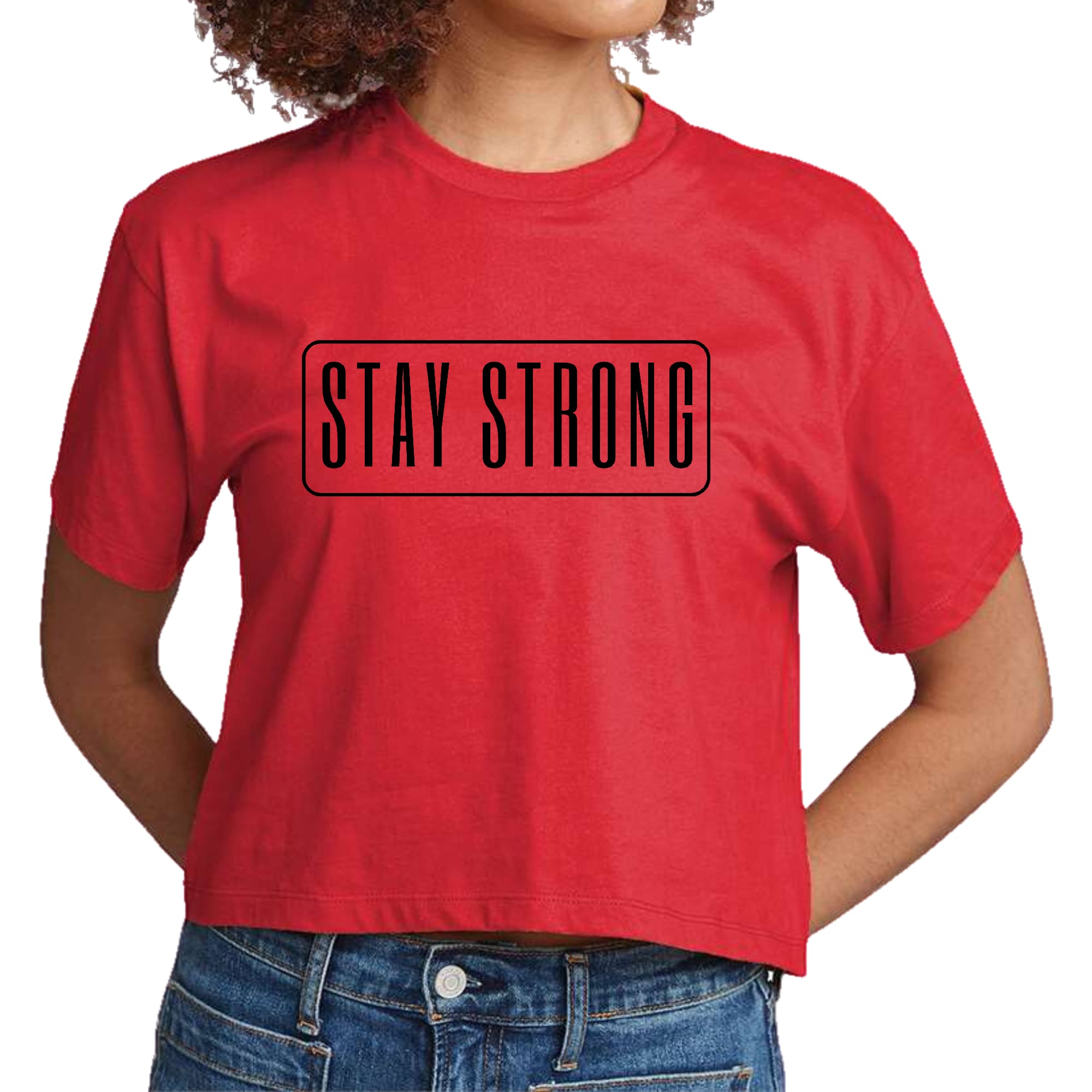 Womens Cropped Graphic T-shirt - Stay Strong Print-1